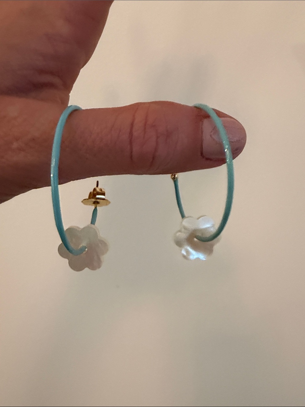 Asha Light Blue Hoop Earrings with Mother-of-Pearl Flower Charms